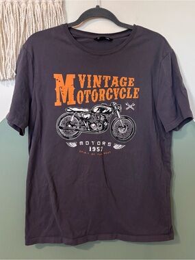 Men's Vintage Motorcycle Graphic Tee - Charcoal with Orange Print
